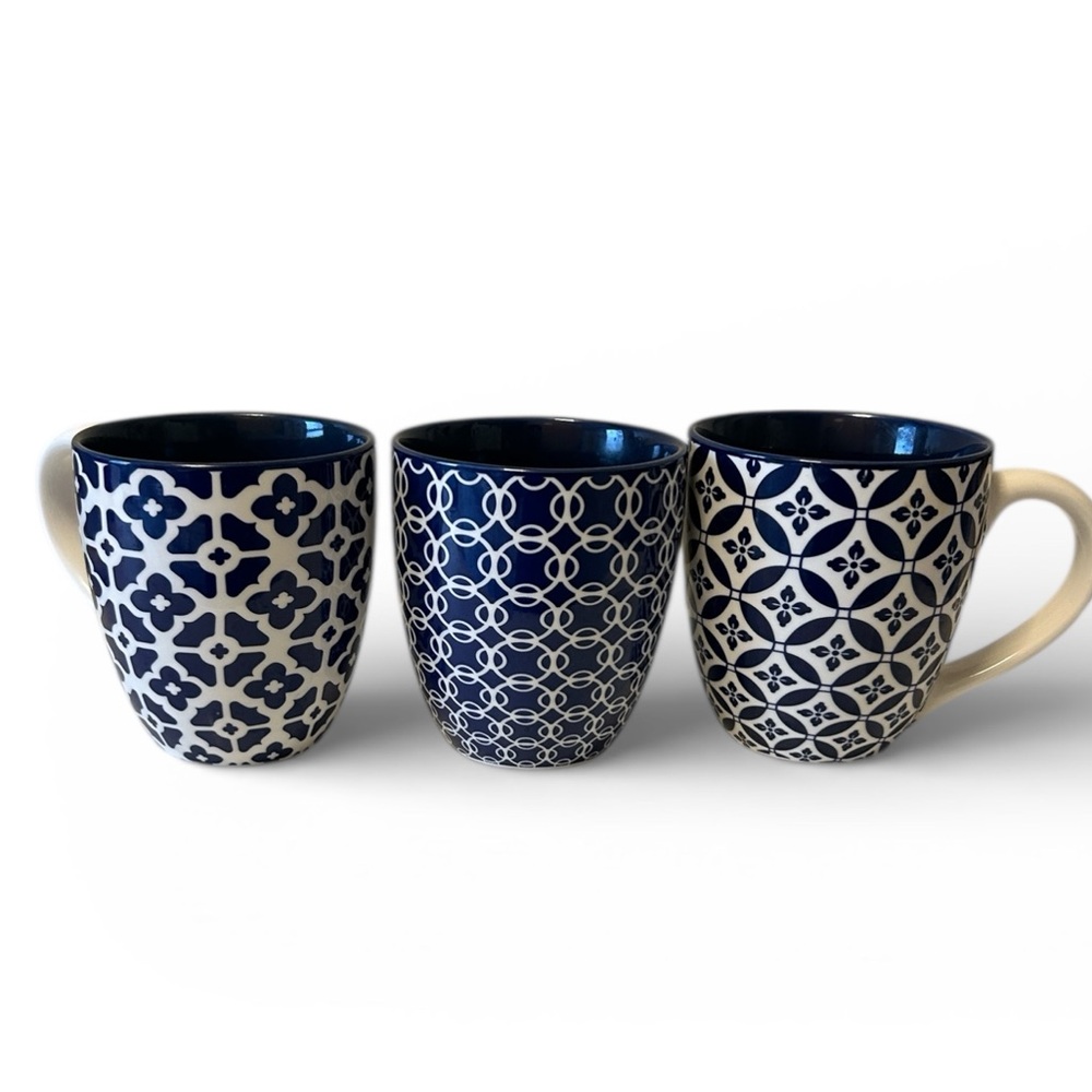 Blue and White Cottagecore Mugs, Set of 3,  NIB
